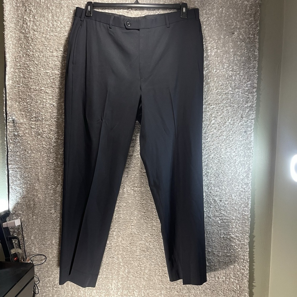 Brooks Brothers Flat Front Pants Men 40X32 Navy Black Wool Dress‎ Preppy Career